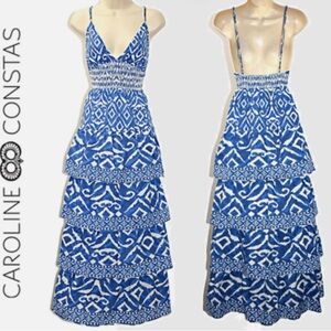 Caroline Constas Blue and White Backless Sundress